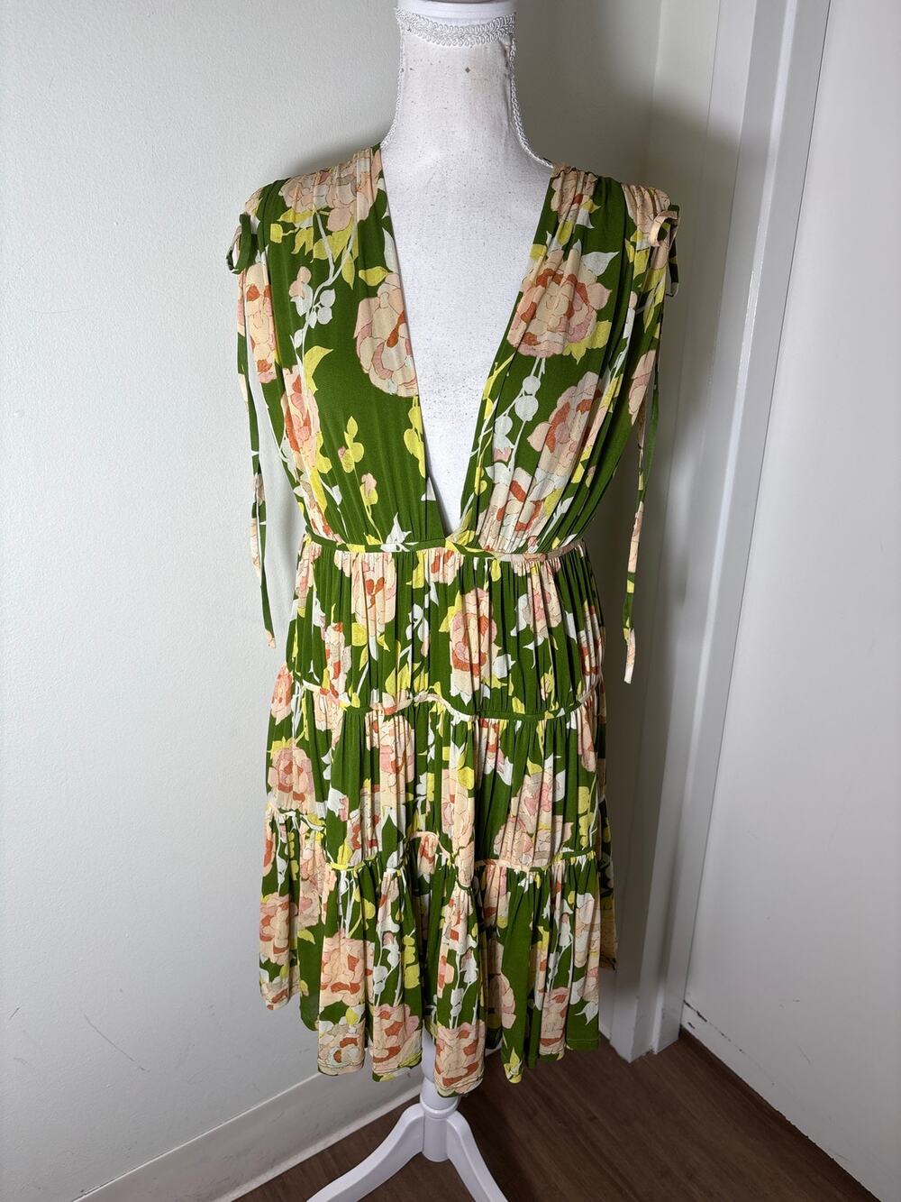 NWT Rebecca Taylor Green Garden Halter Baby Doll Dress Sz S